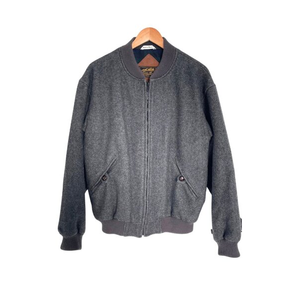 Vintage Eddie Bauer Bomber Jacket Men Large 80s 90s Gray Wool Elbow Patch - Picture 3 of 14